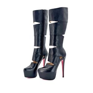 NEW Christian Louboutin Bandita 160 Platform Leather Bondage Knee High Boots 38
